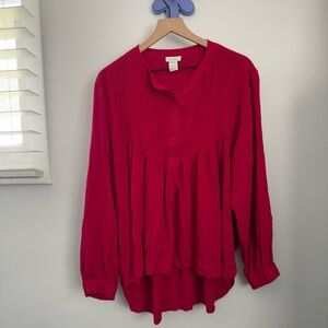 Sundance Petite XL Mystic Fall Pintuck Peplum Top Red Cherry Babydoll Relaxed